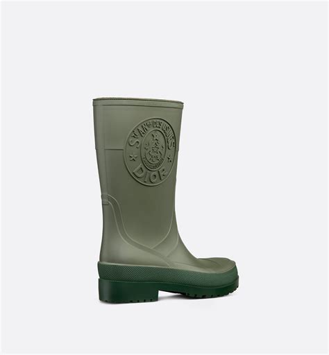 Diorunion Rain Boot Khaki Rubber with Dior Union Motif.